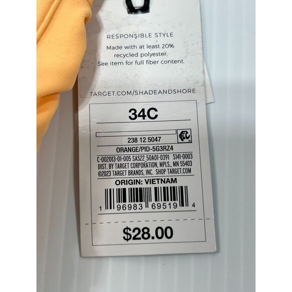 Shade & Shore - Women's Bikini Top Shirred Keyhole Underwire - Orange Peach-34C - Picture 6 of 8